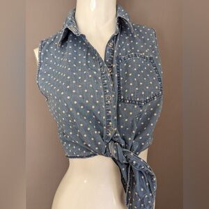 Blue Polka Dot Crop Top 1950s Style